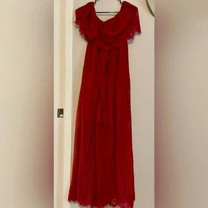 Crimson Full Length Strapless Dress